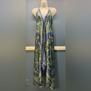 Blue and Green Halter Maxi Dress